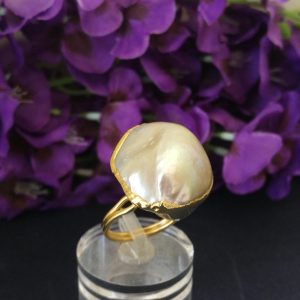 Anello perla naturale barocca. Anello perla bianca.Anello maxi.Perla perfetta.