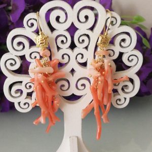 Orecchini corallo rosa del mediterraneo. Orecchini rametto corallo.Corallo naturale.Orecchini argento. Corallo vero.