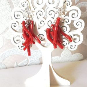 Orecchini corallo rosso del mediterraneo. Orecchini rametto corallo.Corallo naturale.Corallo vero.