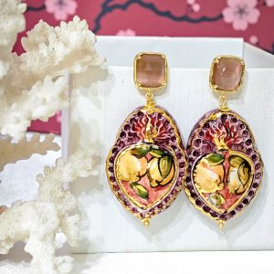Orecchini Sacro Cuore in ceramica di Caltagirone, orecchini ex voto , orecchini  barocchi, orecchini siciliani