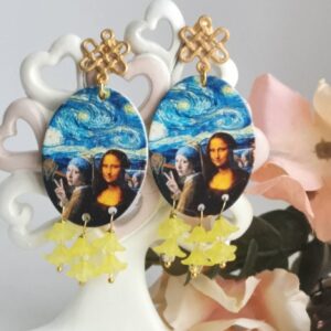 Orecchini legno con fiori, orecchini Monalisa