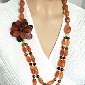 Collana pietre dure corniola , collana fiore corniola , gioielli italiani