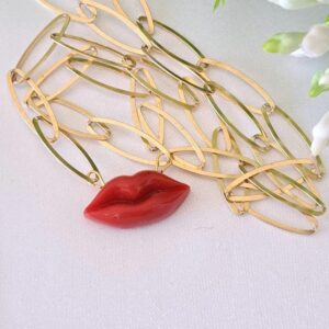 Collana Lolita argento 925 con pendente labra pasta di corallo rosso , gioielli italiani