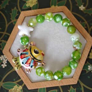 Bracciale pesce ceramica di Caltagirone con pietre agata verde e stella marina, bracciale siciliano