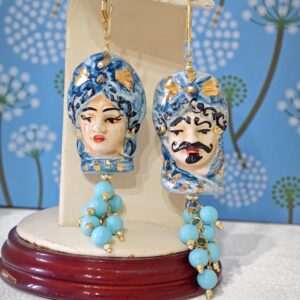 Orecchini ceramica Caltagirone, orecchini pasta di turchese , orecchini teste di moro siciliani