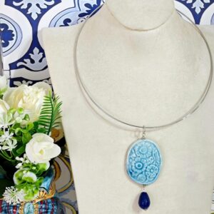 Collana girocollo con pendente cammeo ceramica di Caltagirone, gioielli italiani