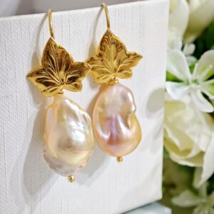 Orecchini perle a goccia barocche rosa e argento 925 placcato oro , gioielli italiani