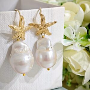 Orecchini perle barocche bianche e stelle marine argento, gioielli italiani