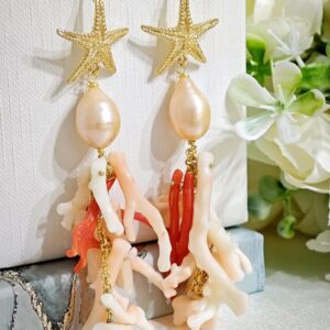 Orecchini corallo rosa naturale pelle d'angelo , orecchini stelle argento 925 placcato oro , gioielli italiani