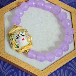 Bracciale testa di moro in ceramica di Caltagirone con pietre agata viola, bracciale siciliano