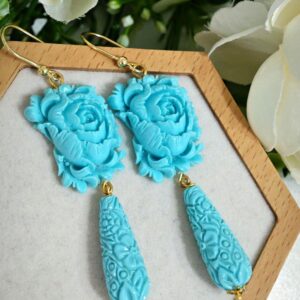 Orecchini rose turchese, orecchini gocce turchese , orecchini argento 925 , gioielli italiani
