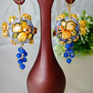 Orecchini pesci ceramica Caltagirone , orecchini pietre quarzo blu, orecchini siciliani