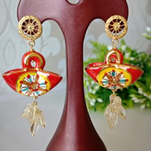 Orecchini borsette ceramica di Caltagirone,orecchini quarzo  giallo,orecchini siciliani