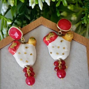 Orecchini ceramica Caltagirone, pietre gocce onice e corniola , orecchini siciliani