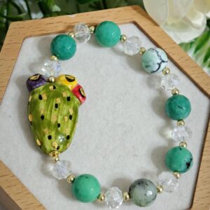 Bracciale ceramica di Caltagirone con pietre crisoprasio e cristalli , bracciale cactus siciliano