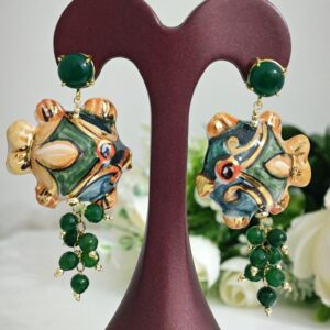 Orecchini pesci ceramica Caltagirone , orecchini pietre agata verde, orecchini siciliani