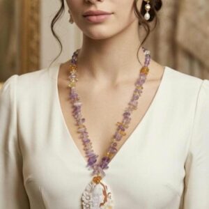 Collana cammeo conchiglia sardonica con pietre dure ametrino , gioielli italiani