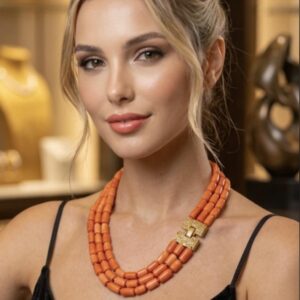 Collana  girocollo corallo rosso a 3 fili  , collana multifilo, gioielli italiani