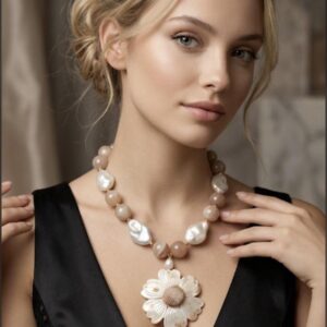 Collana cammeo conchiglia sardonica con pietre di luna e perle barocche bianche, collana girocollo moderna, gioielli italiani